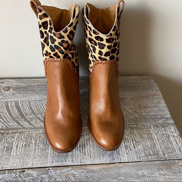 Rare-jack Rogers-Animal Calf Hair Print Western/Boho Leather Boots - Picture 4 of 15